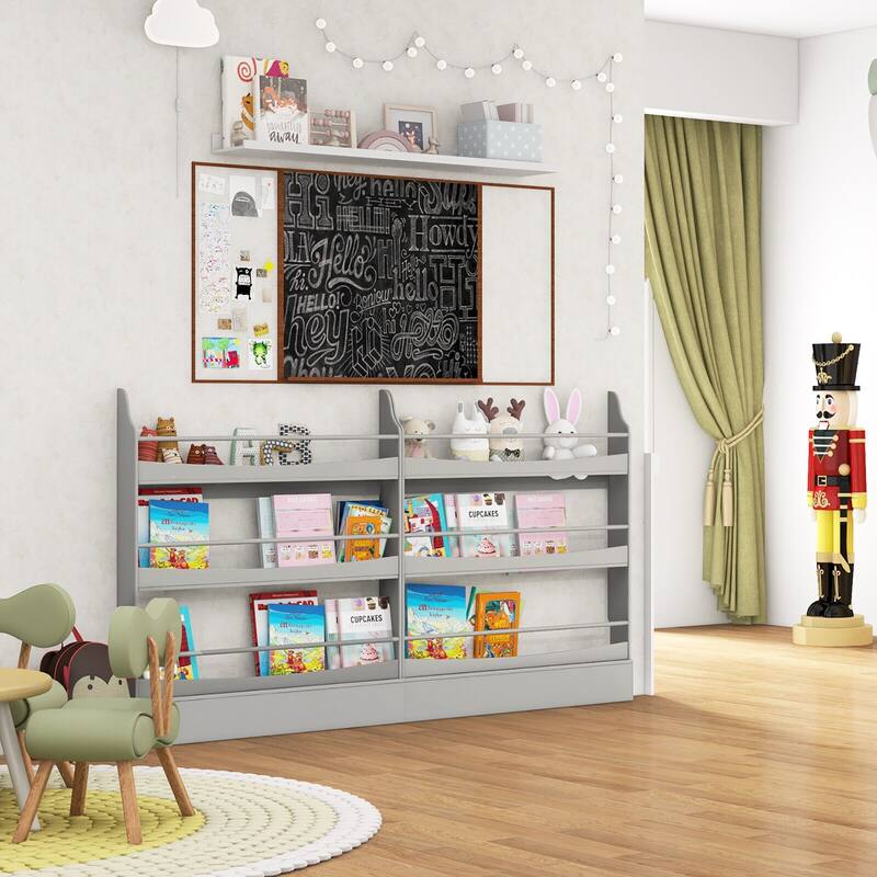Gymax 3-Tier Kids Bookshelf Toy Storage Bookcase Rack Wall w/