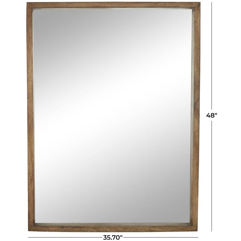 Mango Wood Wall Mirror with Natural Wood Grain and Deep Set Frame - Brown - Roche River Decor