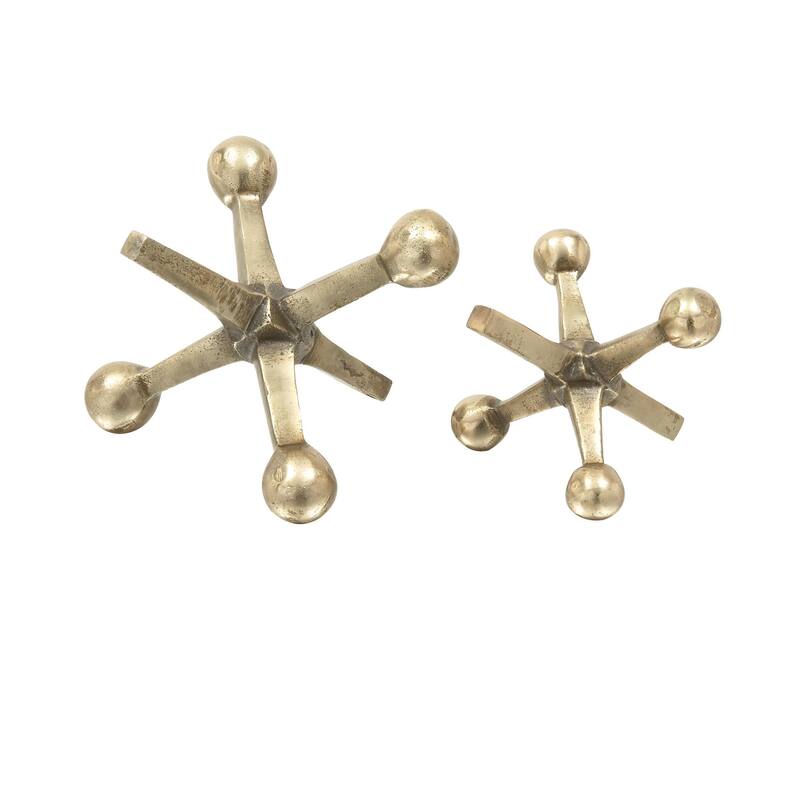Aluminum Metal Jack Decorative Sculpture - Set of 2 Gold or Silver - Roche River Decor - Gold - 4", 5"H