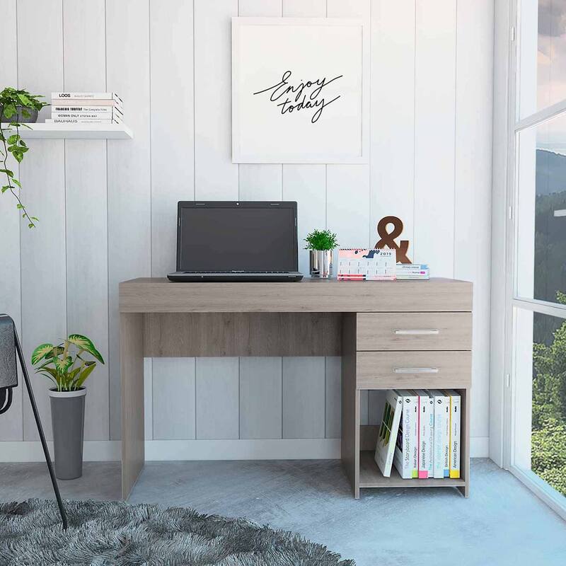 Deon Smokey Oak Two Drawer Computer Desk - Light Gray