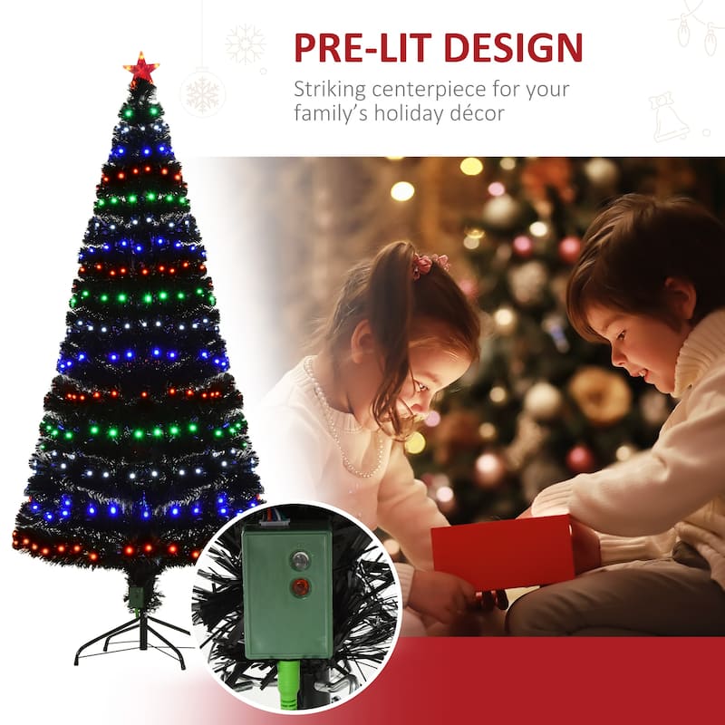 HOMCOM 6 ft. Prelit Artificial Christmas Tree with Stand, Colored Christmas Tree