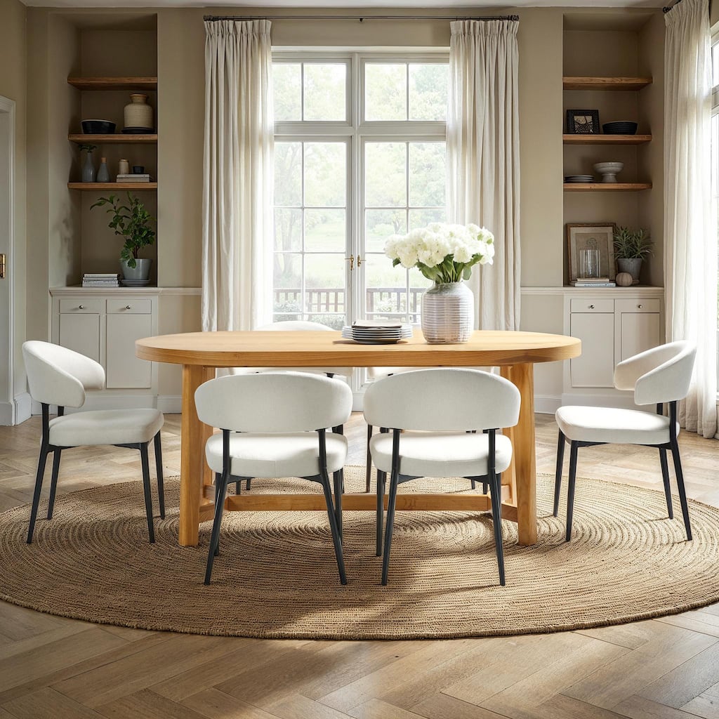 Walker Edison 7-Piece Modern Solid Oak Wood Dining Table with Upholstered Chairs