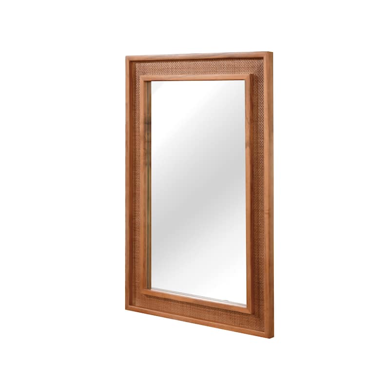 20"x30" Rattan Rectangle Solid Wood Frame Decorative Mirror,For Farmhouse,Bathroom,Home Decor,Entryway