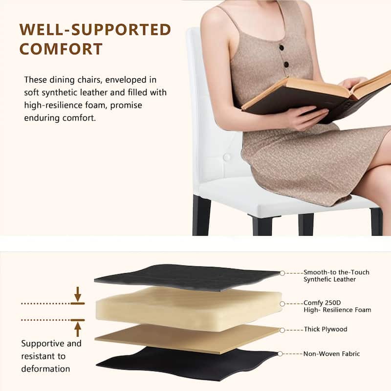 2-pack PU Dining Chairs: Ergonomic Buckle Backrest, 35 inches High, Metal Legs, Combines Comfort and Texture