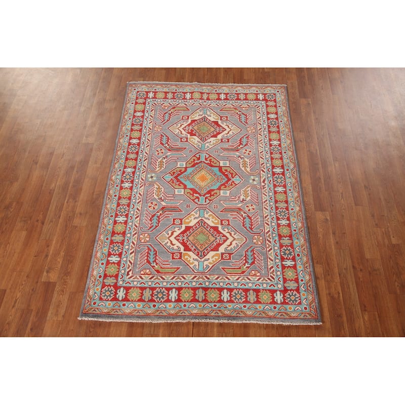 Grey Traditional Kazak Oriental Area Rug Handmade Wool Carpet - 4'0"x 6'0"