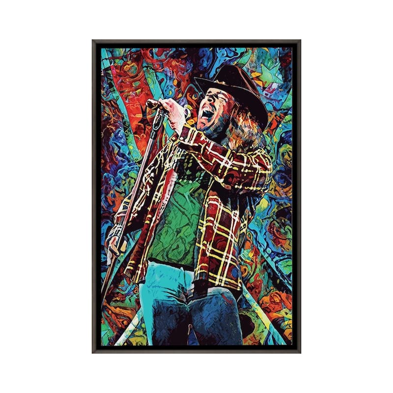 iCanvas "Ronnie Van Zant - Lynyrd Skynyrd "Free Bird"" by Rockchromatic Framed - Charcoal - 40x26