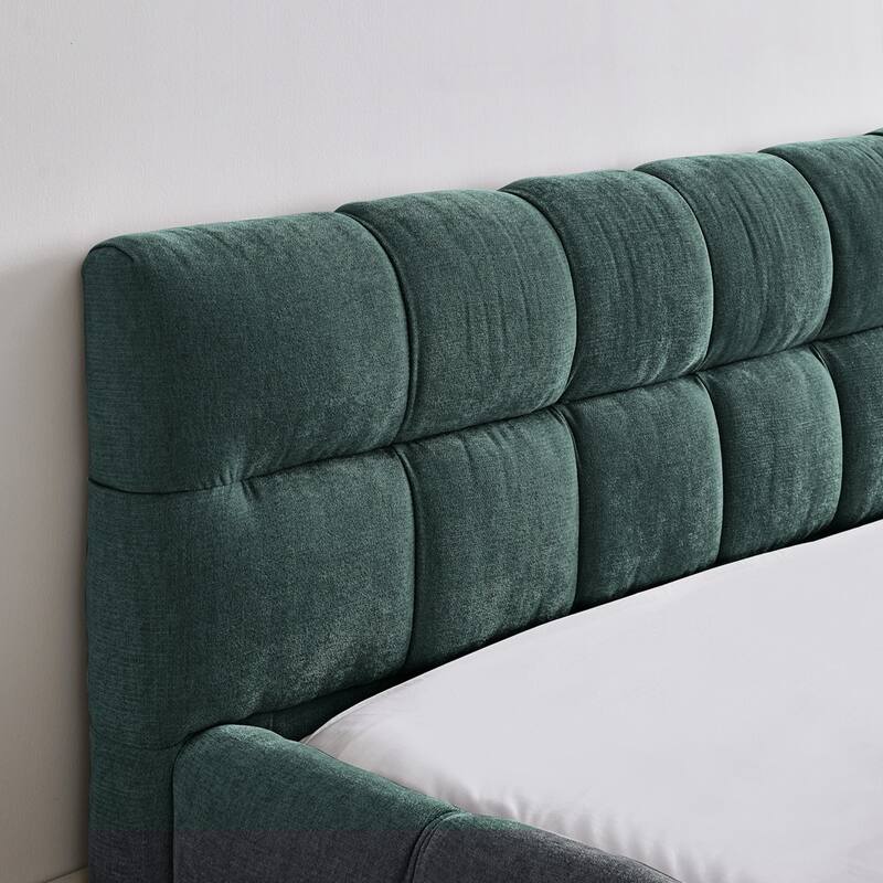 Chenille Fabric Grounded Platform Bed Upholstered Bed Frame