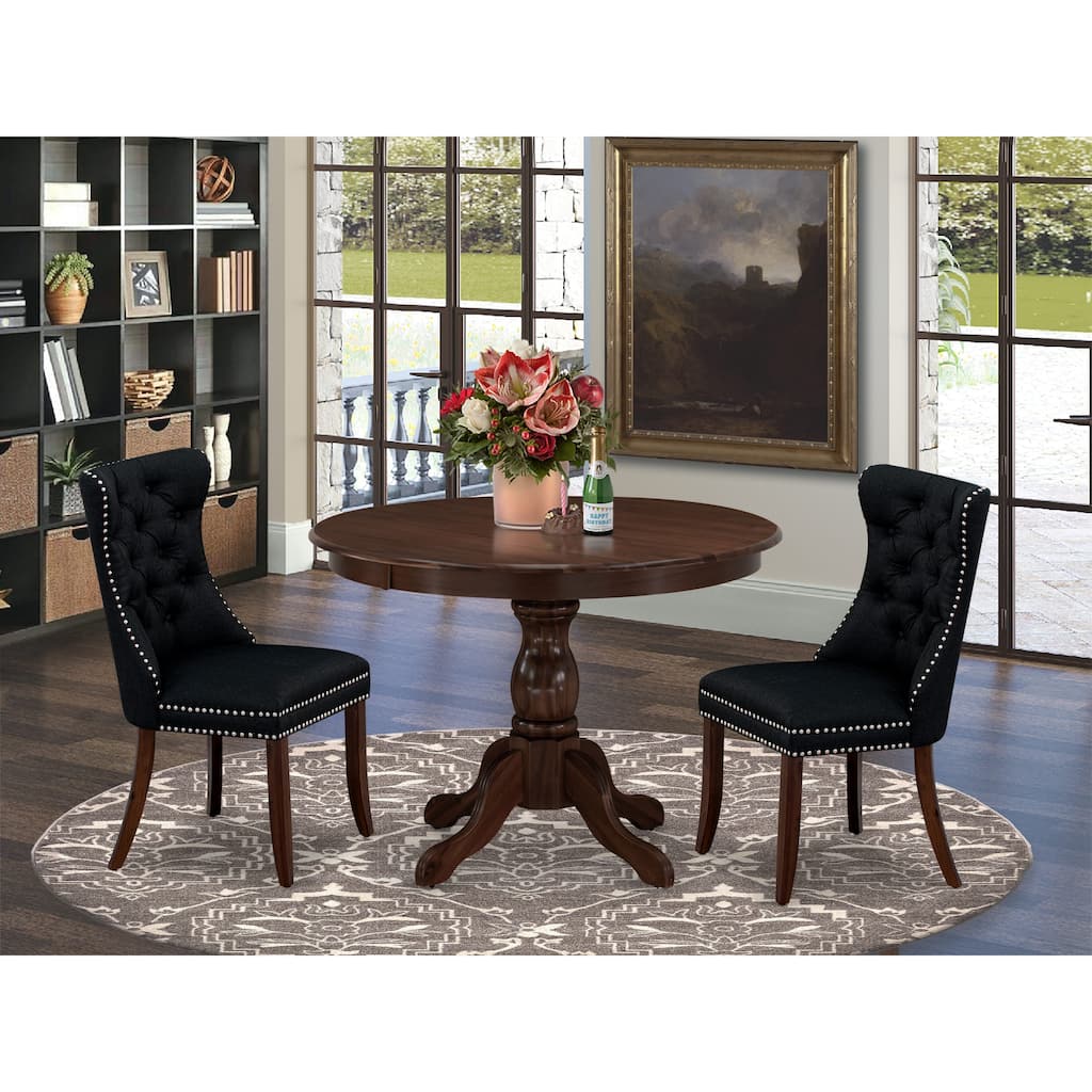 East West Furniture Kitchen Table Set Consists of a Round Dining Table and Padded Chairs, Antique Walnut (Pieces Options)