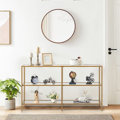 Metal Frame Console Table with Tempered Glass Living Room, Hallway