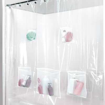 72"x72" - PEVA Clear Heavyweight Thick Shower Curtain Liner With Mesh Storage Technology Pockets