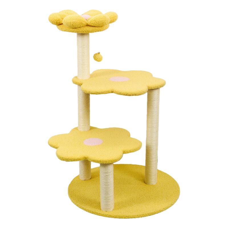 Cat Tree with Removable Cozy Perch & Scratching Posts Hanging, Toy Multi-Level Cat Furniture for Cats to Climb - Yellow
