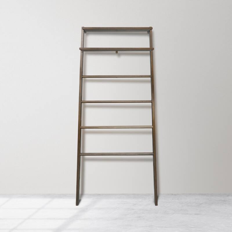 Space Saving 100% Solid Wood 6 Tiers Blanket Ladder with Two Storage Shelves