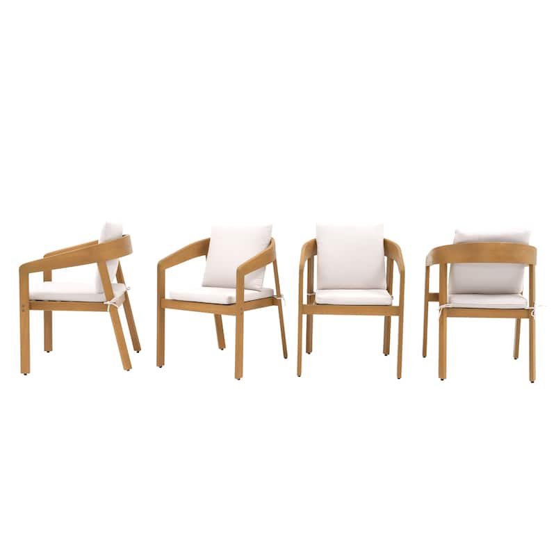 Wooden Outdoor Armchairs with Cushions, Set of 4