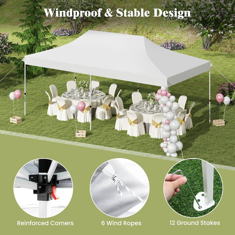 Pop Up Canopy Tent with 6 Sidewalls and Windows for Outdoor Events - 240” x 120” x 116.4”-124.8”