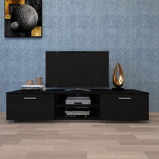 63" TV Stand Media Center with 2 Large-Capacity Side Door Cabinet,Black