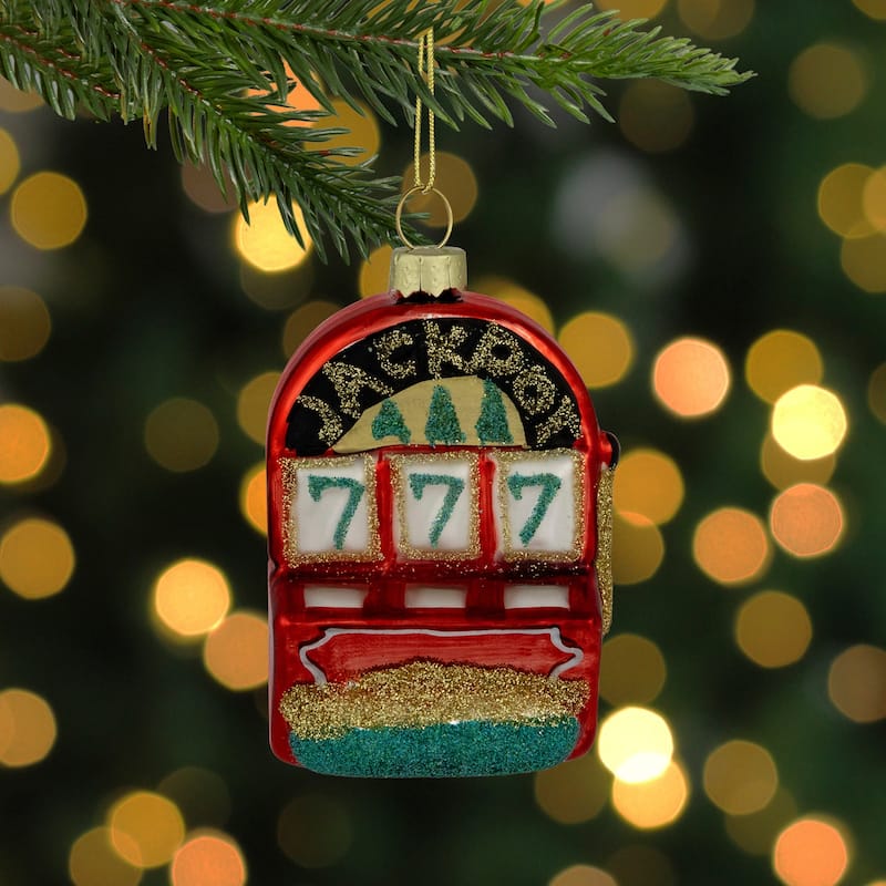 3.25" Lucky 7's Jackpot Slots Glass Christmas Ornament - 3"