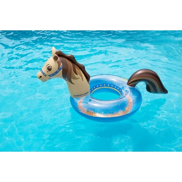 slide 2 of 5, Inflatable Hobby Horse Glitter Swimming Pool Ring - 60"