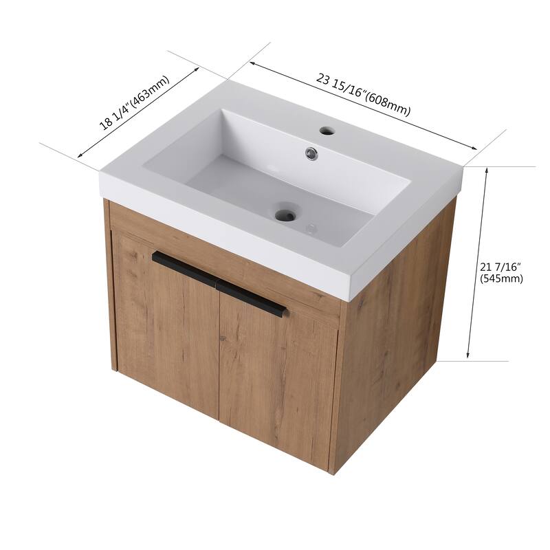 Contemporary 24" Bathroom Vanity with Resin Sink, Soft Closing Doors, Floating Design, Pre-Assembled Cabinet - 23.9in L Plywood