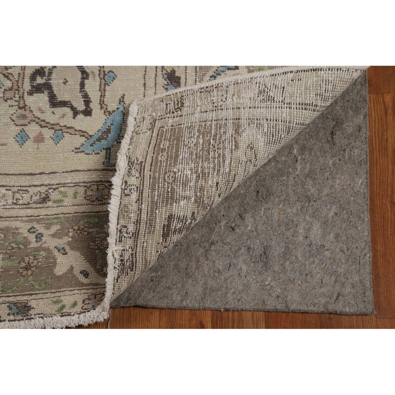 Floral Medallion Tabriz Persian Rug Hand-Knotted Beige Wool Carpet - 8'0"x 11'5"