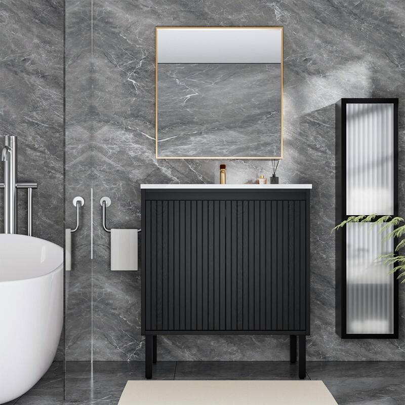 GDFStudio - Ari Modern Aesthetic Freestanding Bathroom Vanity with Ceramic Sink, Soft Close Drawers & Large Storage Spaces