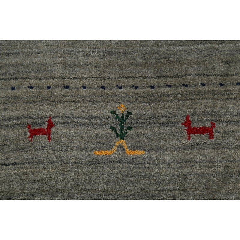 Grays & Green Striped Gabbeh Indian Rug Hand-Knotted Wool Carpet - 2'7"x 4'9"