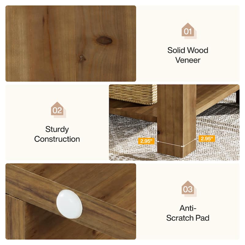 2 Tier End Table for Living Room, Square Couch Side Table for Bedroom, Farmhouse Style