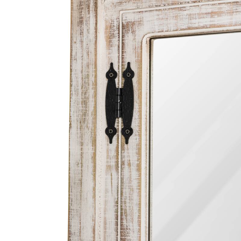 35"H Farmhouse Wooden Barn Doors Window Frame Mirror Wall Decor by Glitzhome