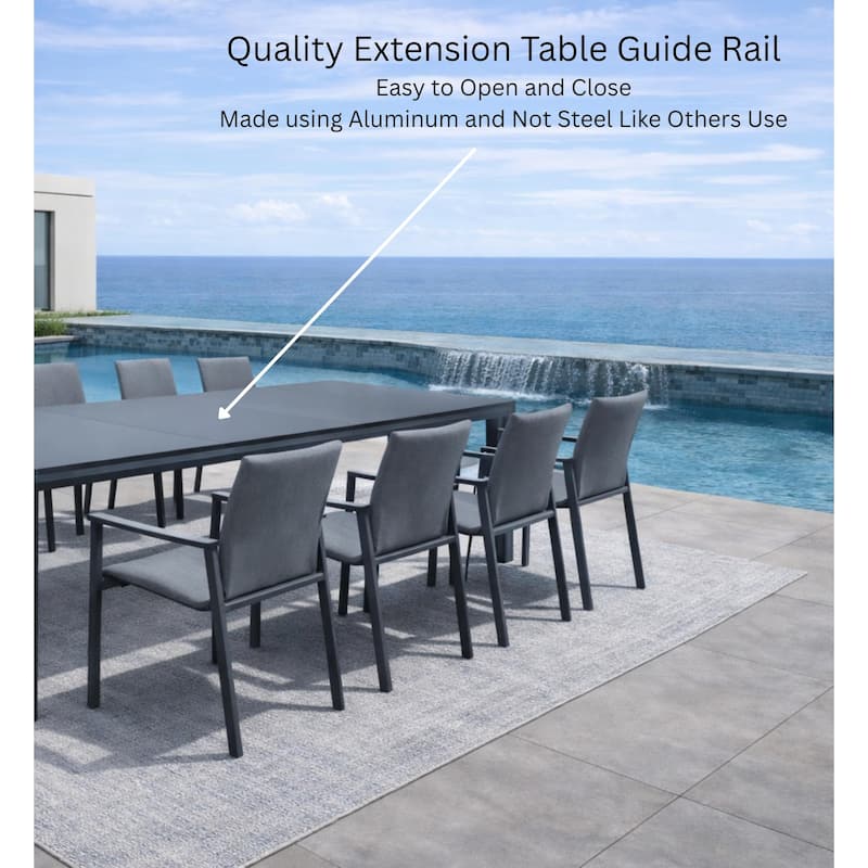 Dekota Dark Grey 9-Piece Aluminum Outdoor Dining Set with Sling Set in Midnight Grey - N/A