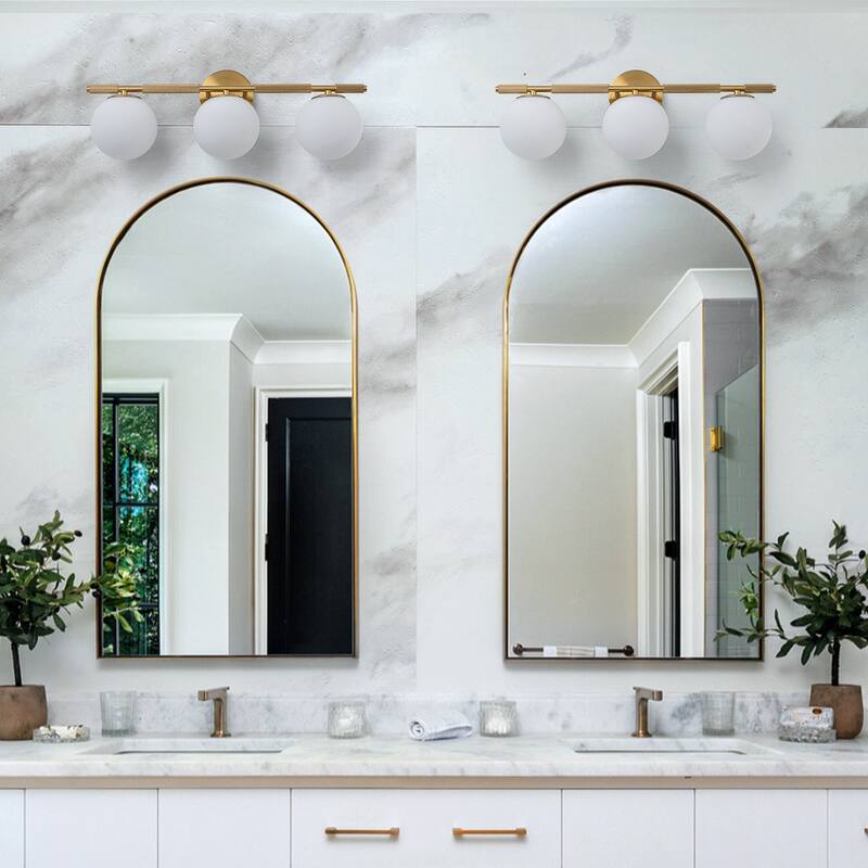 3-Light Modern Linear Bathroom Vanity Light with Opal Glass Globe - 23.2-in W x 6.9-in D x 8.3-in H