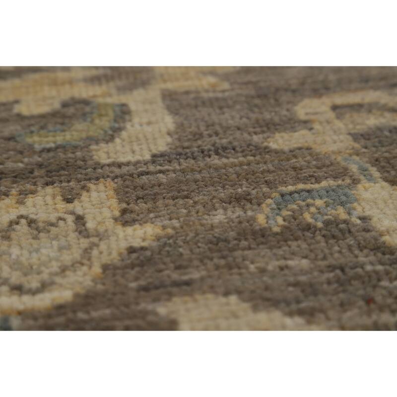 Vegetable Dye Oushak Turkish Area Rug Hand-Knotted Grey Wool Carpet - 8'10" x 11'10"
