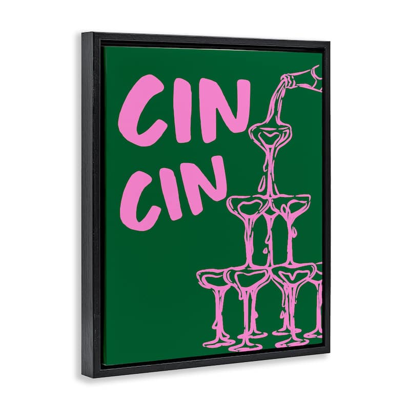 Stupell Green & Pink Cin Cin Framed Floater Canvas Wall Art Design By House of Lulu