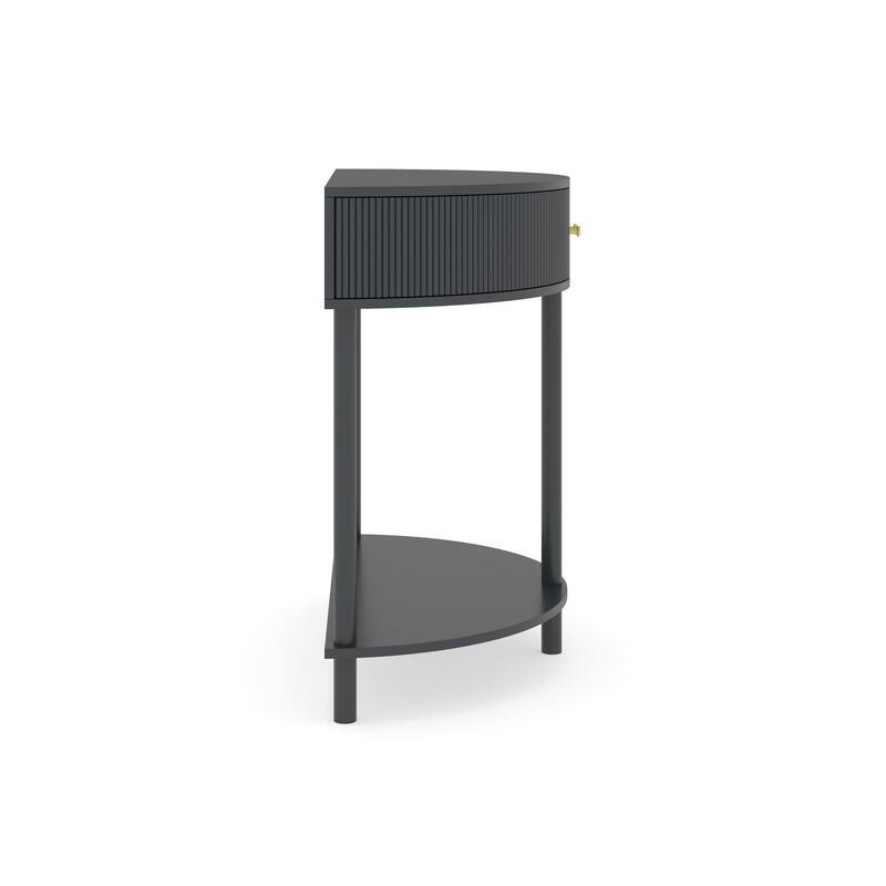 Half Moon Rattan Console Table - Curved Entryway Table with 2 Drawers and Shelf