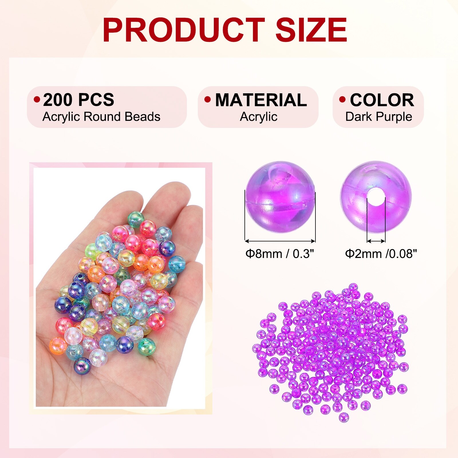 Acrylic Round Beads AB Colors Round Clear Beads Craft Bead with Hole for Earring Bracelet Necklace Key Chains,
