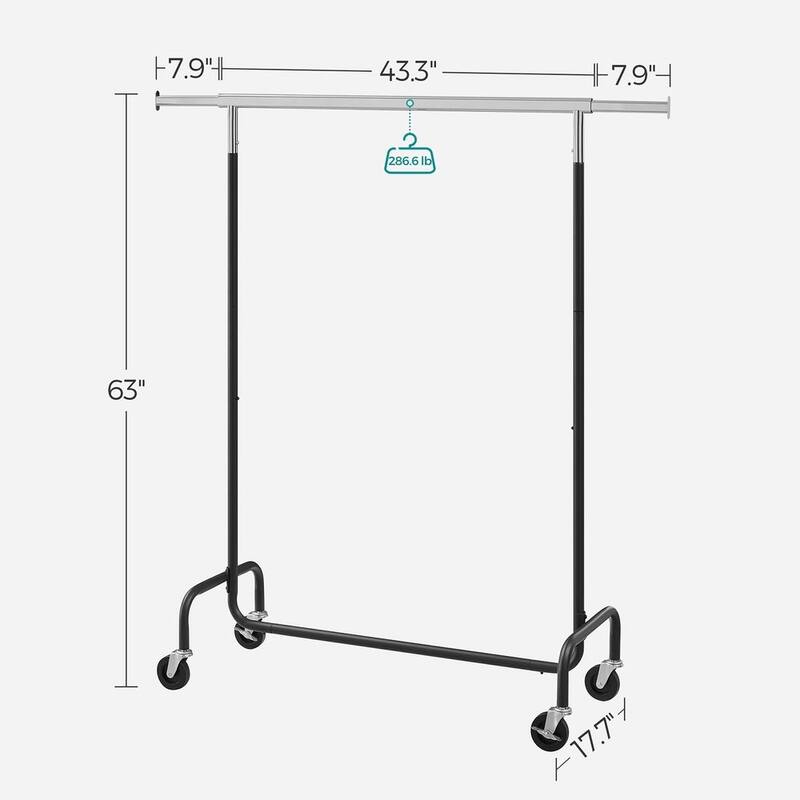 Rolling Clothes Rack with Sturdy Steel Tubes and Extra Load Capacity 2 Lockable Casters - 43.3" x 17.7" x 63"