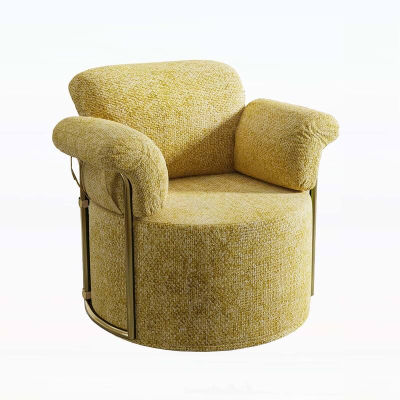 360 Degree Swivel Reading Chair with Gold Metal Legs,for Living Room,Bedroom,Office - Yellow