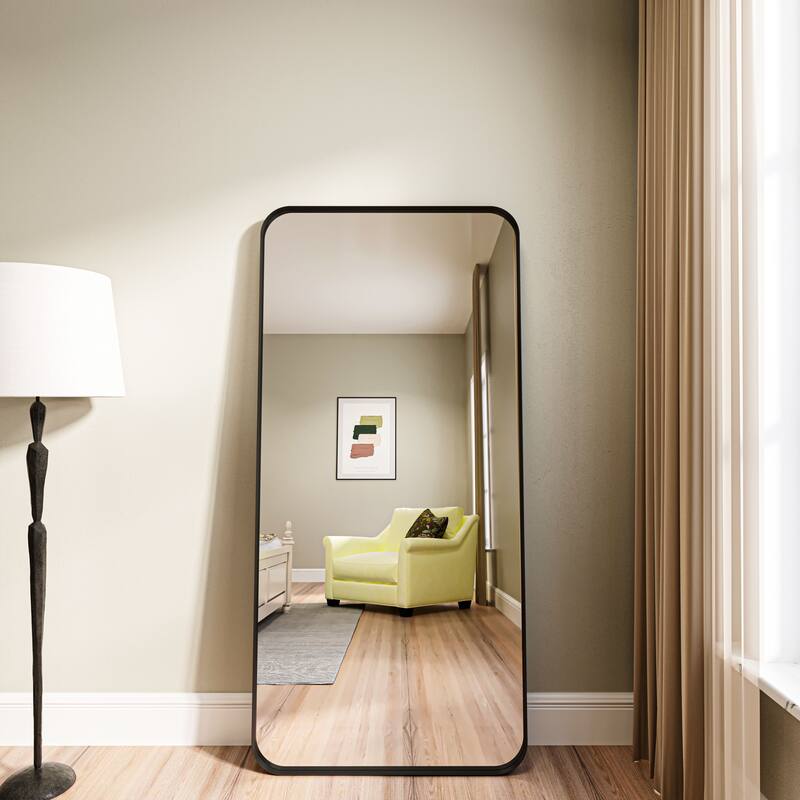 Organnice Rectangular Aluminum Framed Modern Rounded Wall Mount Mirror