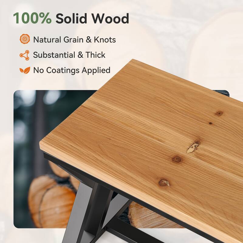 Solid Wood Entryway Bench With Metal Legs