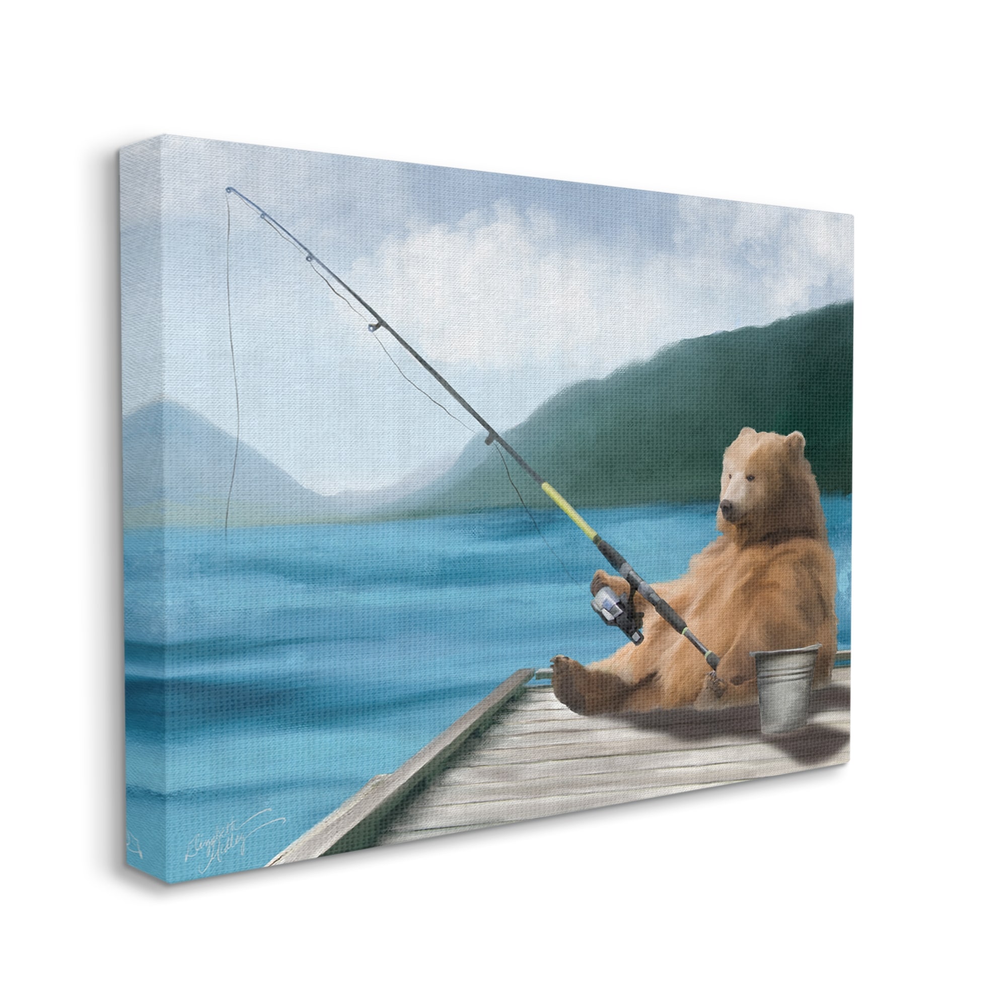 Stupell Bear Fishing Pole Lake Dock Canvas Wall Art by Elizabeth Medley -  On Sale - Bed Bath & Beyond - 37553093