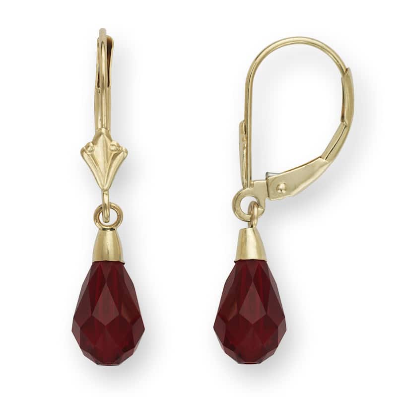 Curata 14k Gold Dark Red Briolette Crystal Lever Back Earrings - Yellow
