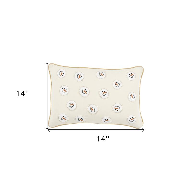 HomeRoots 14" X 20" Beige and White Christmas Cotton Pillow With Applique, Embroidery Edges