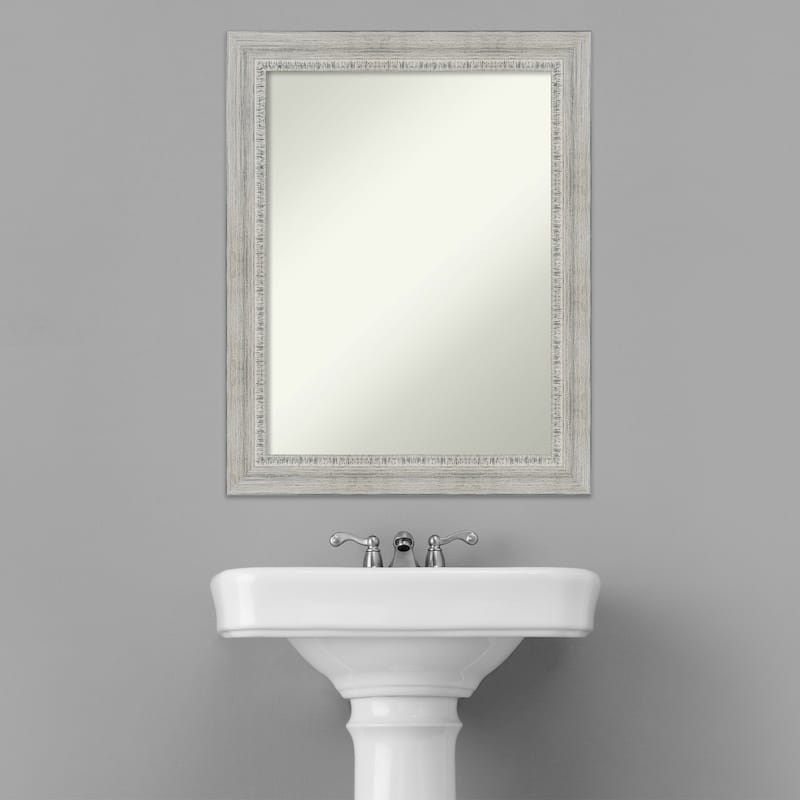 Non-Beveled Wood Bathroom Wall Mirror - Rustic White Wash Frame