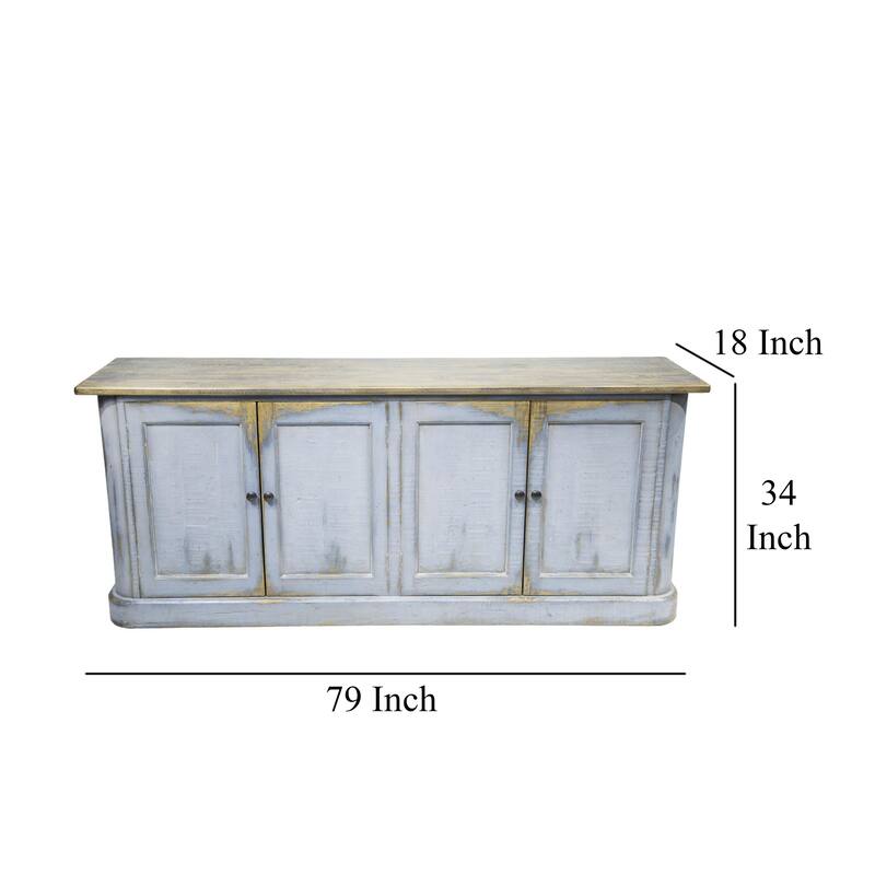 Lia Sideboard Buffet Cabinet, 79 Inch, 4 Doors, Rustic Blue Pine Wood