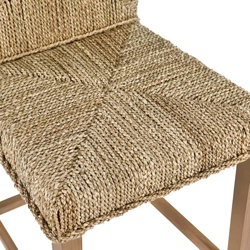 Bohemian 24" Height Weave Seagrass Rattan Counter Stools with High Back - 18.3"W x 23"L x 41.4"H