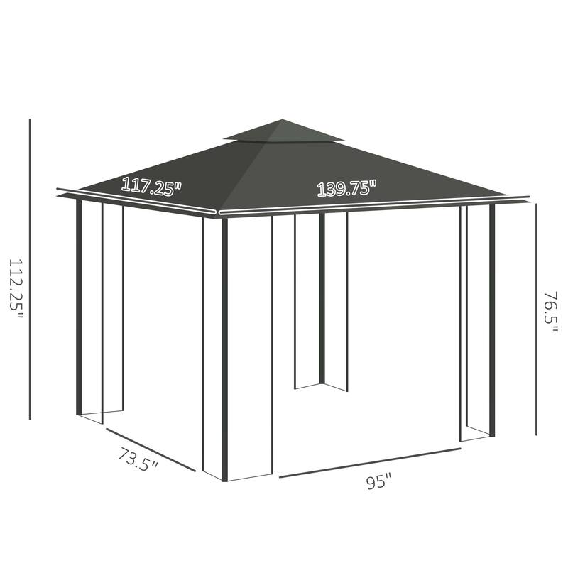 10' x 11.5' Metal Double Roof Outdoor Gazebo Canopy Shelter w/ Netting