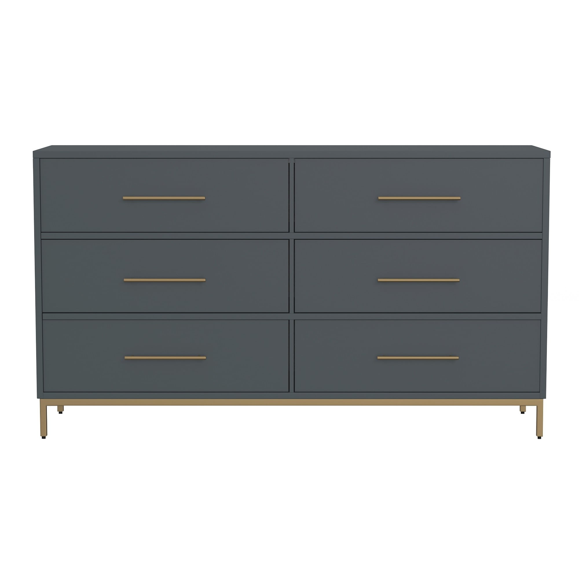 Max 60 Inch 6 Drawer Dresser Mahogany Wood Brass Metal Frame