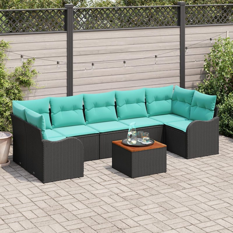 vidaXL 8 Garden Sofa Set with Cushions Black Poly Rattan - 113.8 x 48.2 x 27.2