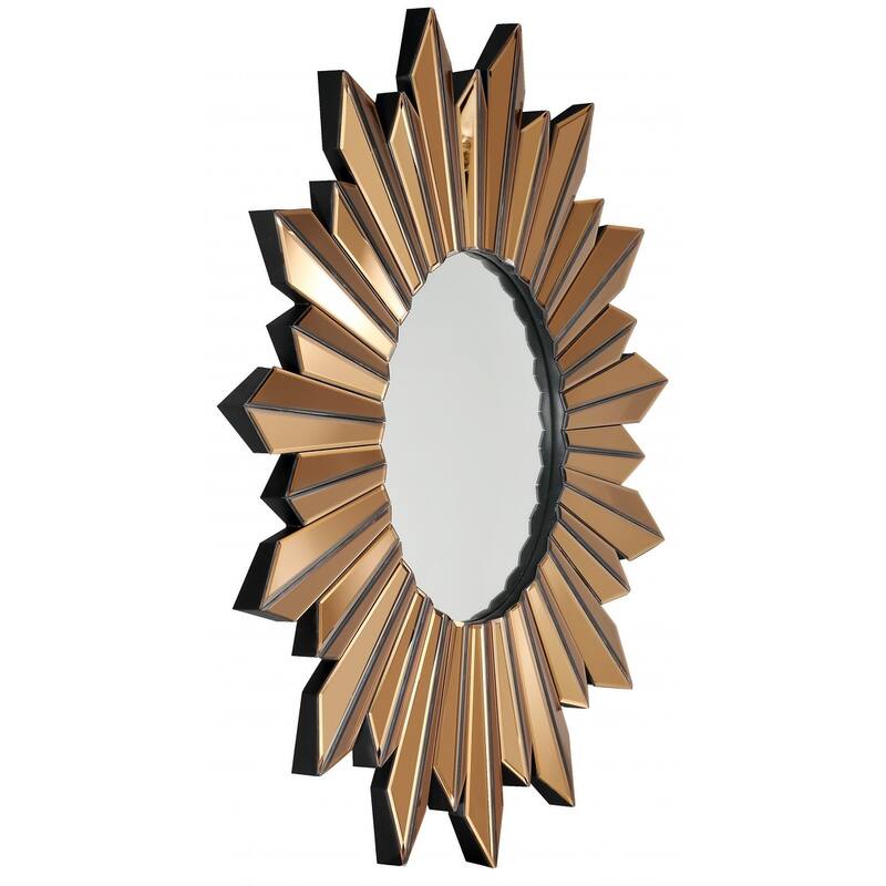 HomeRoots 39" Mirrored Sunburst Accent Mirror Wall Mounted With Glass Frame - 33