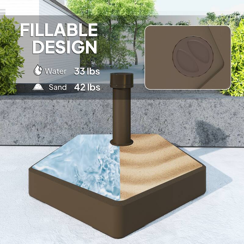 Outdoor Umbrella Base HDPE Patio Parasol Stand Fillable with Sand or Water - 22" L x 22" W x 14.2" H