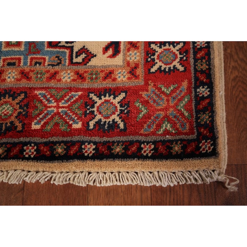 Geometric Kazak Accent Rug Hand-Knotted Wool Carpet - 2'0" x 3'0"