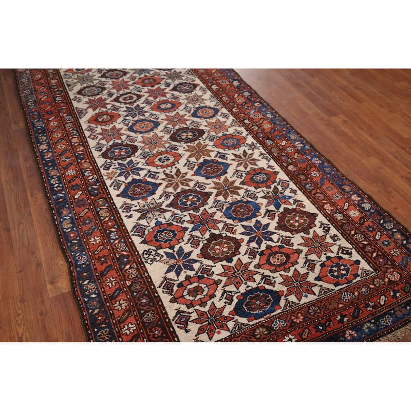 Pre-1900 Antique Vegetable Dye Senneh Persian Wool Carpet - 4'0" x 11'7"